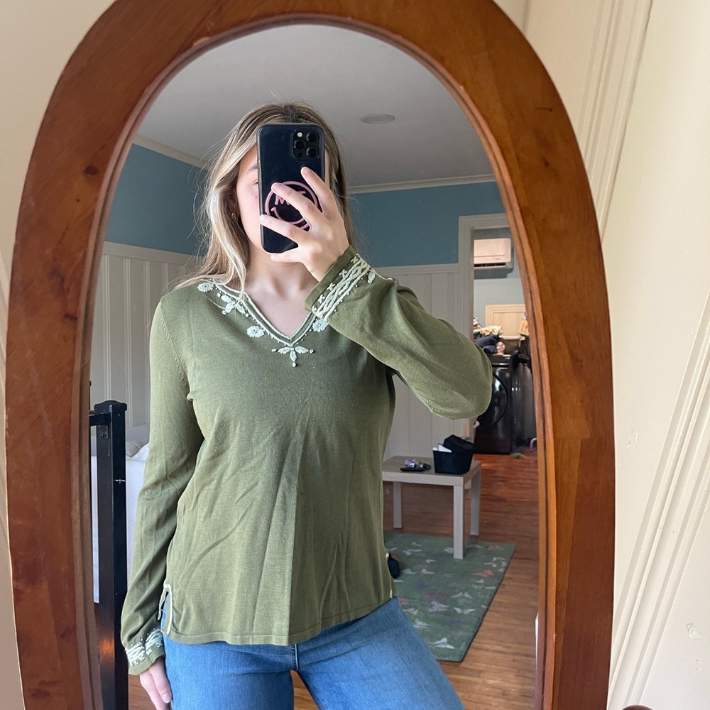 August Silk Olive Long Sleeve Top